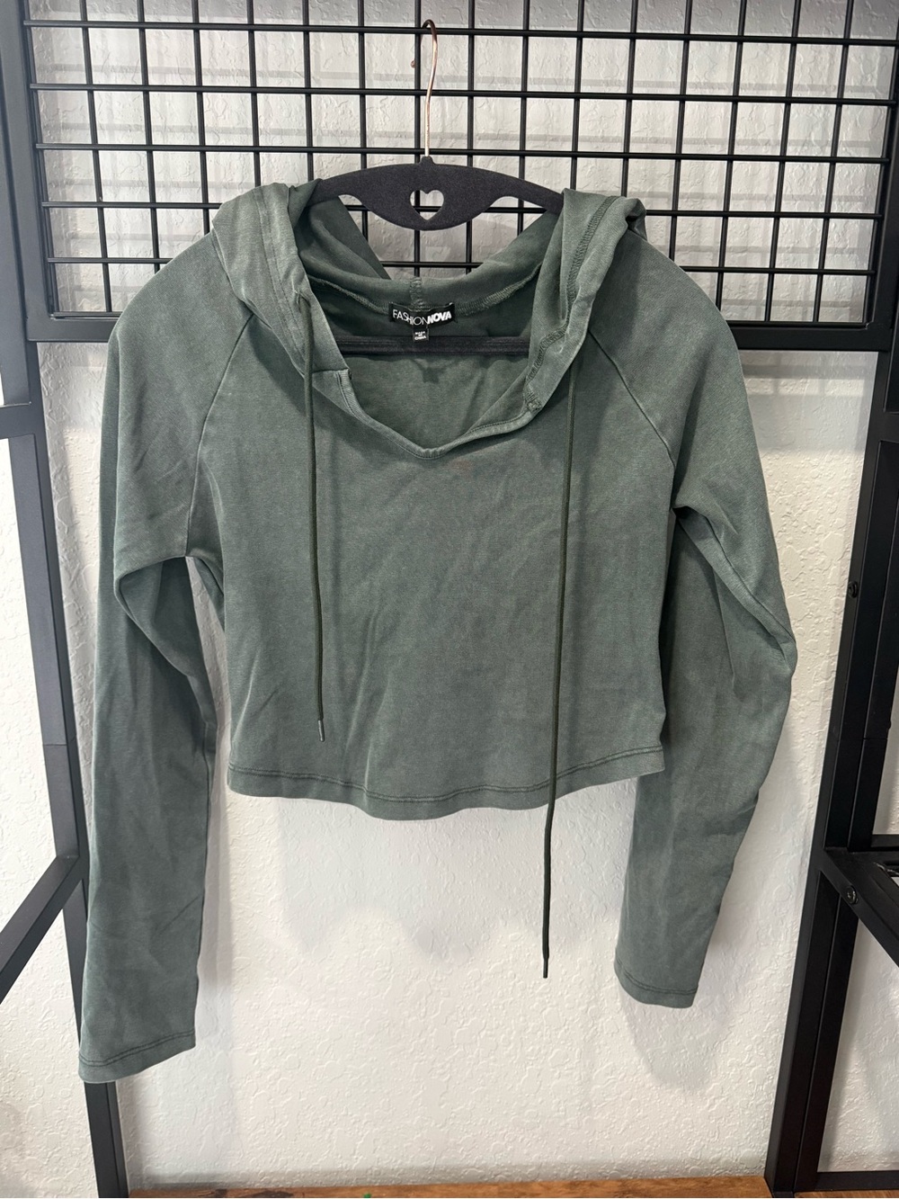 Fashion Nova Olive Green Cropped Hooded Sweatshirt